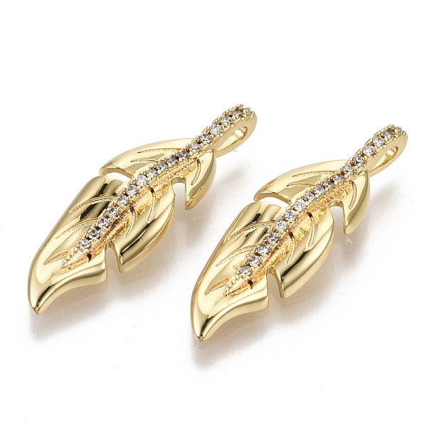 

PandaHall Brass Micro Pave Clear Cubic Zirconia Pendants, Leaf, Nickel Free, Real 18K Gold Plated, 24.5x8x3.5mm, Hole: 1.5mm Brass+Cubic...
