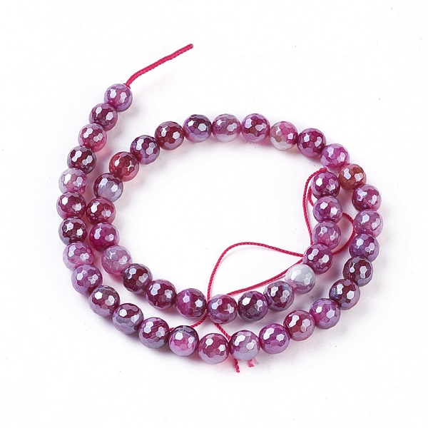 

PandaHall Natural Striped Agate/Banded Agate Beads Strands, Pearl Luster Plated, Faceted, Round, Old Rose, 10mm, Hole: 1mm, about..., Purple