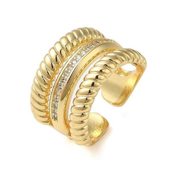 

PandaHall Brass Micro Pave Cubic Zirconia Open Cuff Ring, Triple Layer, Real 16K Gold Plated, Inner Diameter: 17mm Brass+Cubic Zirconia..., Clear