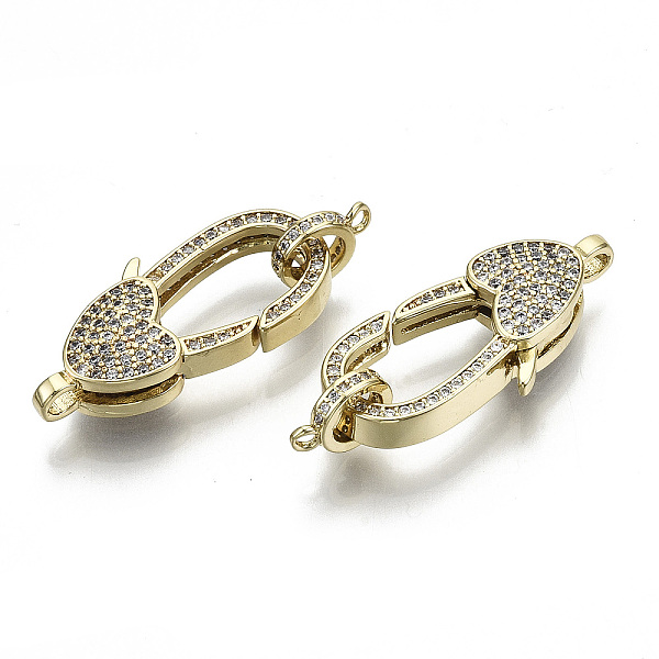 

PandaHall Brass Micro Pave Clear Cubic Zirconia Lobster Claw Clasps, with Bail Beads/Tube Bails, Nickel Free, Heart, Real 16K Gold Plated...