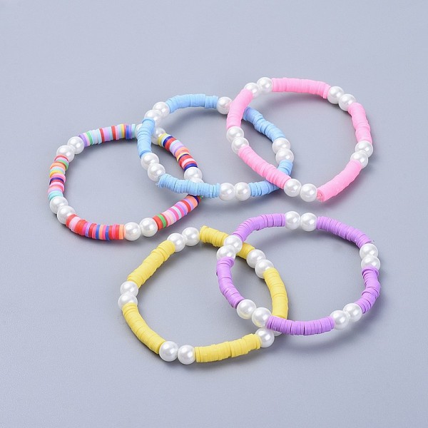 

PandaHall Handmade Polymer Clay Heishi Beads Kids Stretch Bracelets, with Glass Pearl Beads, Mixed Color, 1-3/4 inch(4.5cm) Polymer Clay..., Multicolor