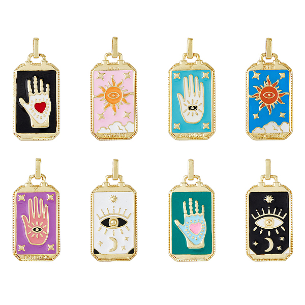 

PandaHall DICOSMETIC 8Pcs 8 Style Alloy Enamel Pendants, Rectangle, Tarot Pattern Charm, Golden, Tarot Theme Pattern, 26x14x2mm, Hole: 2x3mm...