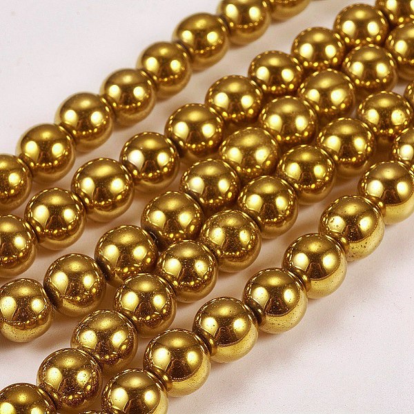 

PandaHall Electroplate Non-magnetic Synthetic Hematite Beads Strands, Round, Grade A, Golden Plated, 8mm, Hole: 1.5mm, about 50pcs/strand...