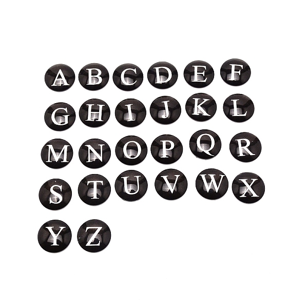 

PandaHall Glass Cabochons, Dome/Half Round with Letter A~Z, Black, 20x5mm, 26pcs/set Glass Half Round Black