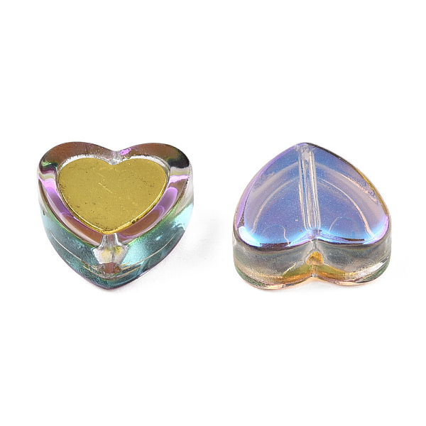 

PandaHall Electroplate Transparent Glass Beads, AB Color, with Golden Plated Brass Findings, Heart, Thistle, 12x12x5mm, Hole: 1mm Glass..., Purple