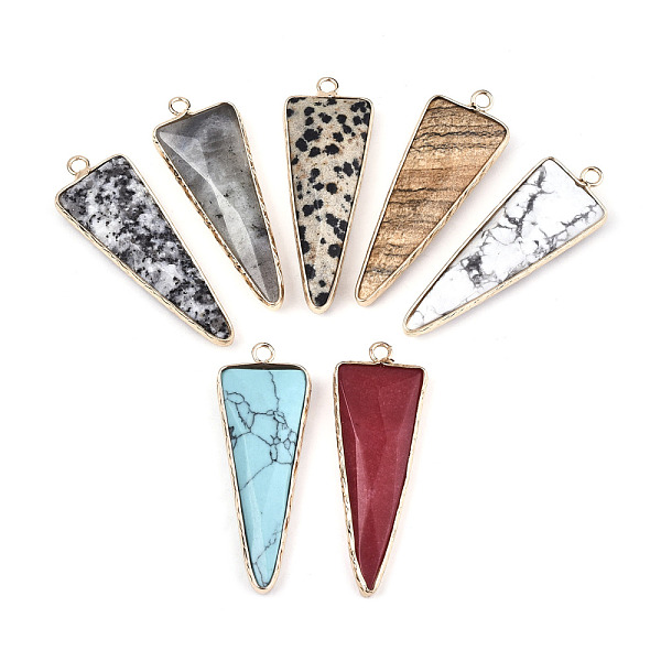 

PandaHall Natural Gemstone Pointed Pendants, with Light Gold Plated Brass Edge and Loop, Triangle, Faceted, 45.5x16.5x6~7mm, Hole: 2.5mm...