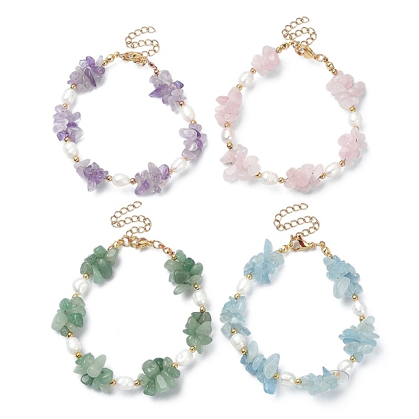 

PandaHall 4Pcs 4 Style Natural Mixed Gemstone Chips & Pearl Beaded Bracelets Set, Stackable Bracelets for Women, 7-1/4 inch~7-3/8 inch...
