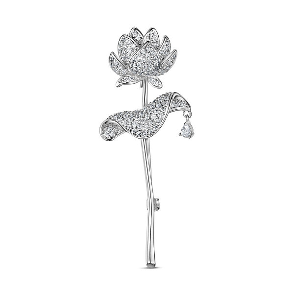 

PandaHall SHEGRACE Brass Brooch, with Grade AAA Cubic Zirconia, Lotus , Platinum, 65.6x25.8mm Brass Clear