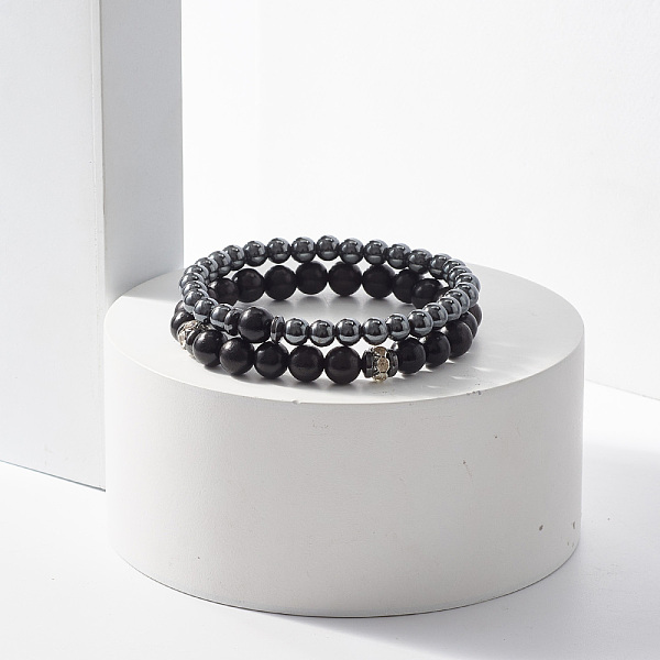 

PandaHall 2Pcs 2 Style Synthetic Hematite & Natural Wood Beaded Stretch Bracelets Set, Gemstone Jewelry for Women, Black, Inner Diameter...