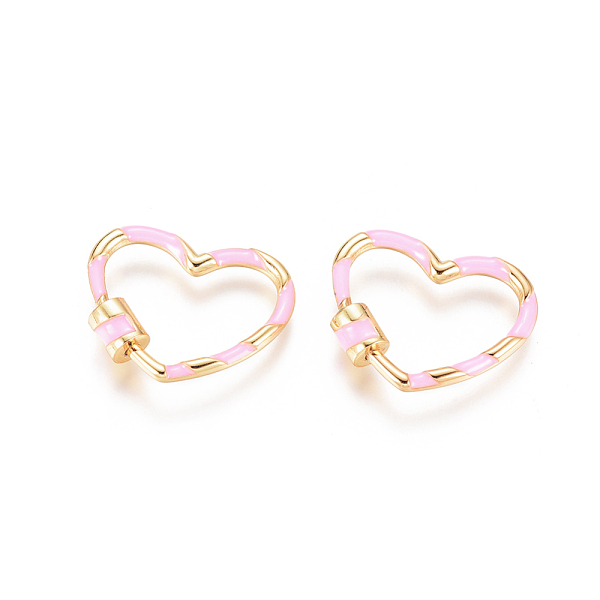 

PandaHall Golden Plated Brass Screw Carabiner Lock Charms, with Enamel, for Necklaces Making, Long-Lasting Plated, Heart, Pink...