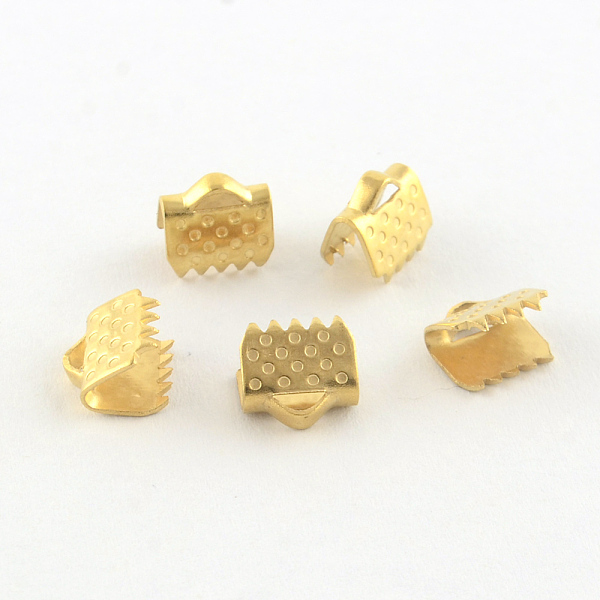 

PandaHall 304 Stainless Steel Ribbon Crimp Ends, Real 18k Gold Plated, 6x6.5mm, Hole: 1mm 304 Stainless Steel