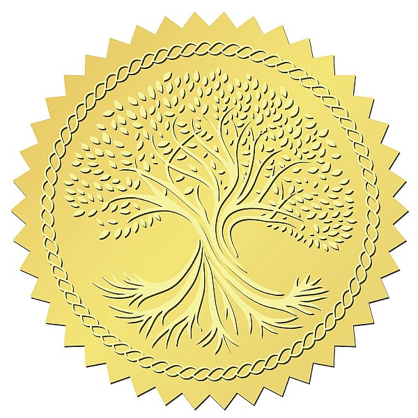 

PandaHall 34 Sheets Self Adhesive Gold Foil Embossed Stickers, Round Dot Medal Decoration Sticker for Envelope Card Seal, Tree, Size: about...