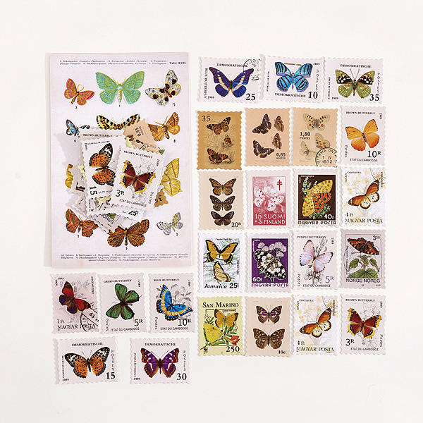 PandaHall 46Pcs 23 Styles Coated Paper Stickers, Stamp Shape Stickers for Scrapbooking, Planners, Butterfly Pattern, 40x30mm, 2pcs/style...