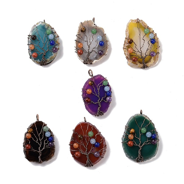 

PandaHall Natural Agate Big Pendants, with Rack Plating Brass Wires, Chakra Gemstone Beads, Cadmium Free & Lead Free, Dyed & Heated, Nuggets..., Multicolor