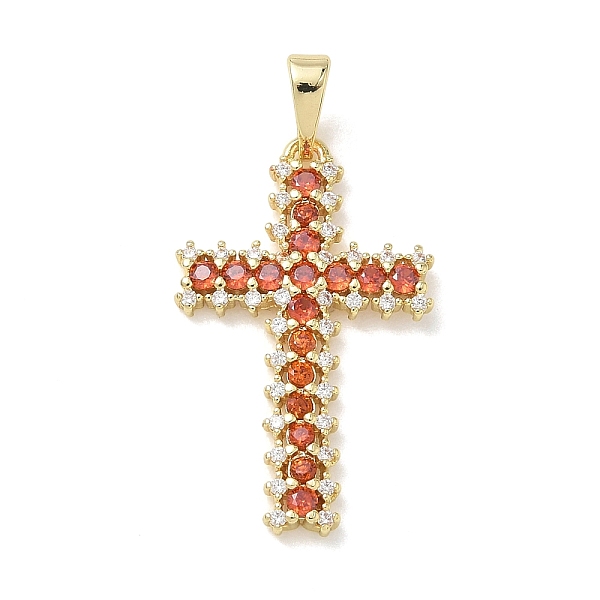 Pendentifs en laiton plaqué or de micro-pavés de zircone cubique rouge