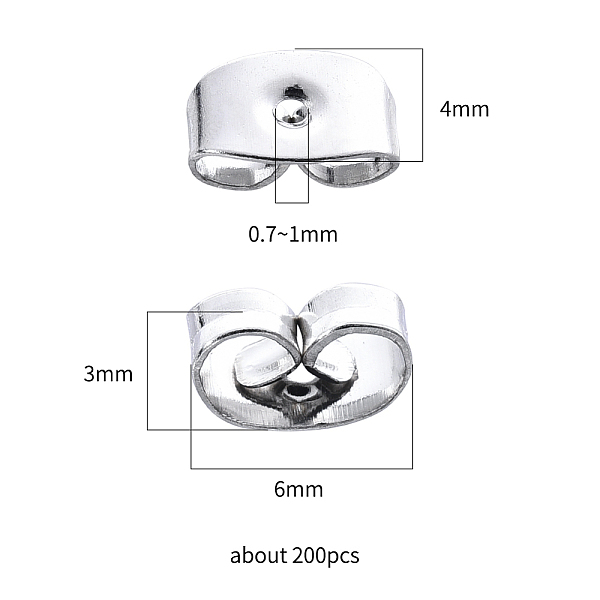 

PandaHall Iron Ear Nuts, Butterfly Earring Backs for Post Earrings, Platinum, 6x4x3mm, Hole: 0.7~1mm, 200pcs/box Iron