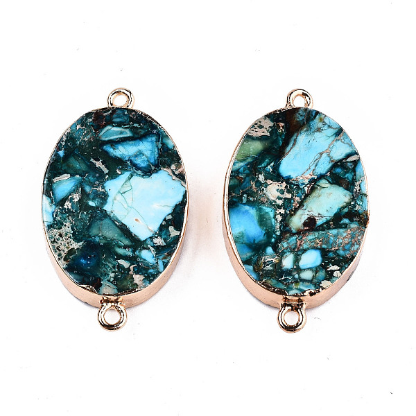 

PandaHall Synthetic Turquoise Links Connectors, with Light Gold Tone Brass Findings, Oval, Deep Sky Blue, 43~44.5x25x7mm, Hole: 2mm...