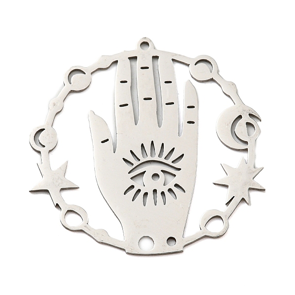 

PandaHall 201 Stainless Steel Pendants, Laser Cut, Flat Round with Hand & Moon Phases & Eye, Stainless Steel Color, 37x37.5x1mm, Hole: 2.2mm...