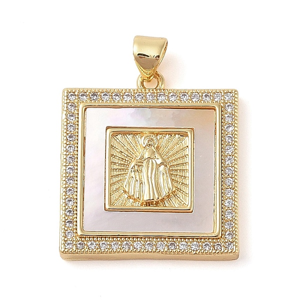 

PandaHall Brass Micro Pave Cubic Zirconia Pendants, with Shell Charms, Virgin Mary, Real 18K Gold Plated, Square, 24.5x21.5x3.5mm, Hole..., Clear