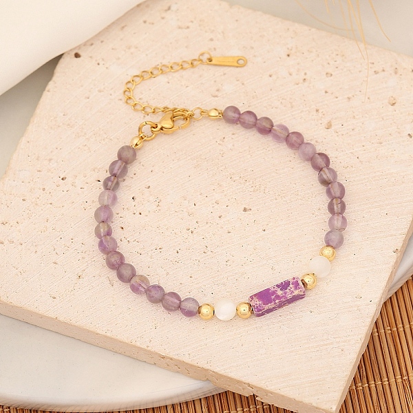 Natürliches Amethyst-Rechteck-Perlenarmband Für Damen