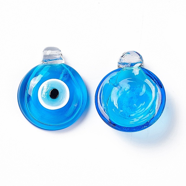 

PandaHall Handmade Lampwork Perfume Bottle Pendants, Essential Oil Bottle, Evil Eye, Deep Sky Blue, 33~34.5x27.5~28x10~11.5mm, Hole...