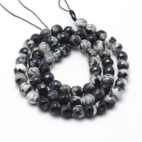 Brins de perles d'agate craquelée de feu naturel à facettes