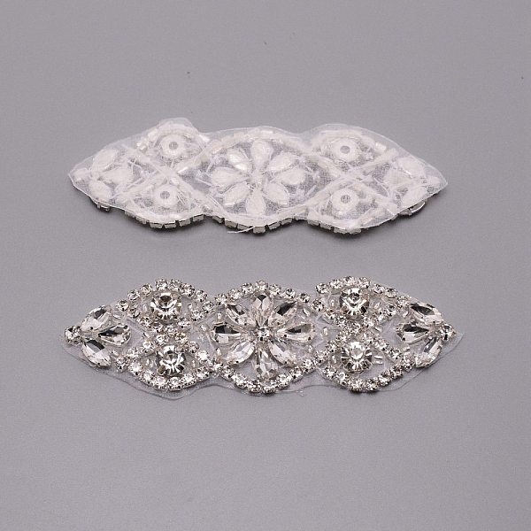 

PandaHall Hotfix Rhinestone, Iron on Patches, Dress Shoes Garment Decoration, Flower, Crystal, 100x30x7.5mm Glass Rhinestone Flower Clear