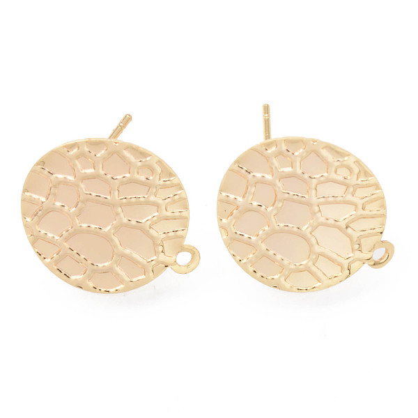 

PandaHall Brass Stud Earrings Findings, with Loop, Nickel Free, Textured Flat Round, Real 18K Gold Plated, 17x15mm, Hole: 1.4mm, Pin: 0.7mm...