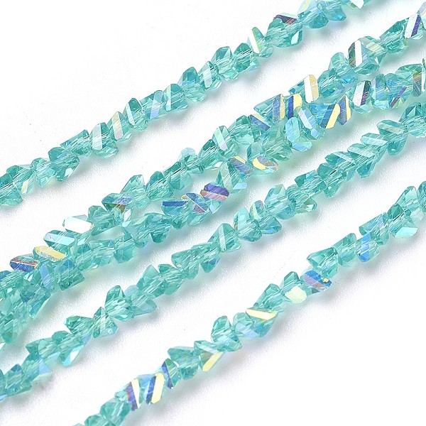 

PandaHall Electroplate Glass Bead Strands, AB Color Plated, Faceted, Triangle, Light Sea Green, 3~3.5x2~3x2~3mm, Hole: 0.7mm, about...