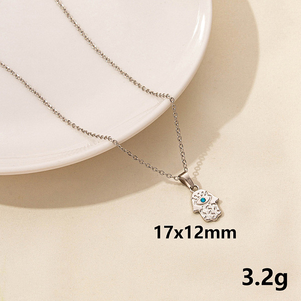 

PandaHall 304 Stainless Steel Geometric Pendant Necklaces, Cable Chain Necklaces for Women, Hamsa Hand with Eye Stainless Steel