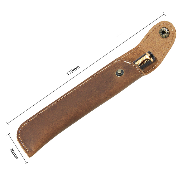 

PandaHall Crazy Horsehide Pen Sleeve Pouch, Fountain Pen Protective Cover, Single Pen Holder, with Alloy Snap Button, Rectangle, Camel..., Brown