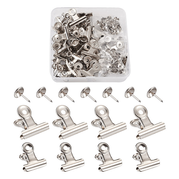 

PandaHall Iron Clips and Round Head Drawing Pins, Platinum, 40sets Iron