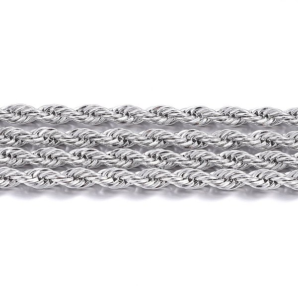 

PandaHall 304 Stainless Steel Rope Chains, with Spool, Unwelded, Stainless Steel Color, 4mm, about 82.02 Feet(25m)/roll 304 Stainless Steel