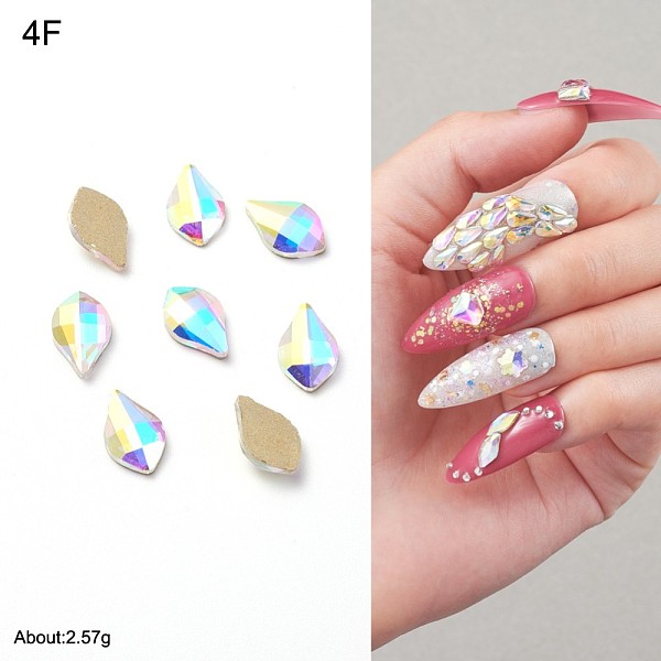 

PandaHall Glass Rhinestone Nail Art Decoration Accessories, Teardrop, Crystal AB, 8x5x2.5mm, 15pcs/bag Glass Teardrop Clear