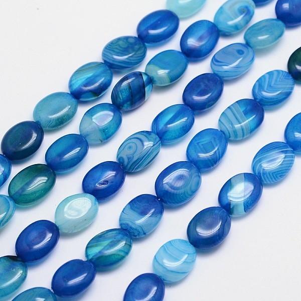 

PandaHall Oval Natural Agate Bead Strands, Dyed, Dodger Blue, 13x9x5mm, Hole: 1mm, about 30pcs/strand, 15.74 inch Natural Agate Oval Blue
