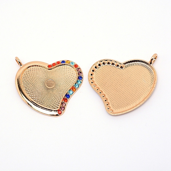 

PandaHall Alloy Rhinestone Pendant Cabochons Setting, Heart, Cadmium Free & Lead Free, Light Gold, 46.5x40x3mm, Hole: 4mm, Tray: 26x33mm..., Multicolor