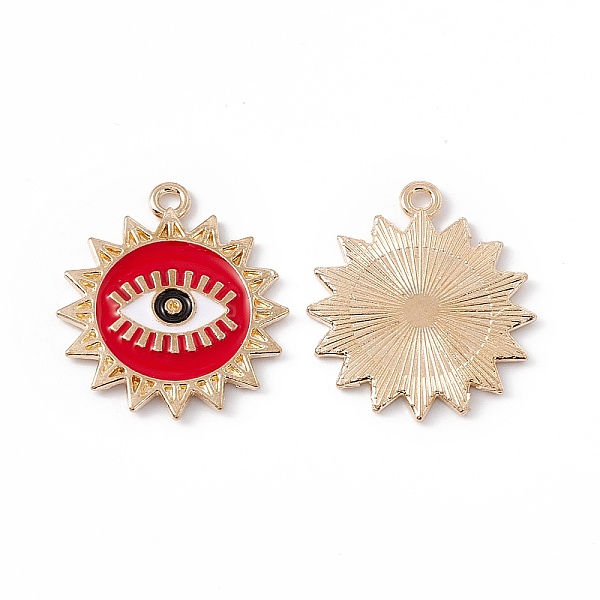 

PandaHall Alloy Enamel Pendants, Sun with Eye Pattern, Light Gold, Red, 21.5x19x1.5mm, Hole: 1.5mm Alloy+Enamel Sun Red