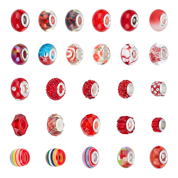 

PandaHall Acrylic & Resin & Polymer Clay Rhinestone European Beads, Large Hole Beads, with Silver Color Core, Rondelle, Red, Beads...