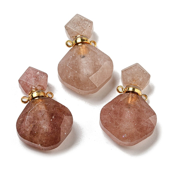 

PandaHall Rhombus Natural Strawberry Quartz Perfume Bottle Pendants, with 304 Stainless Steel Findings, Faceted, Golden...
