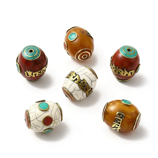 

PandaHall Brass Beeswax Beads, with Synthetic Turquoise, Column, Antique Golden, 27~29x23.5~24x23.5~24.5mm, Hole: 2mm Brass Column