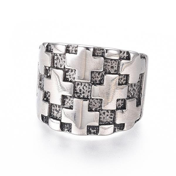 

PandaHall 304 Stainless Steel Wide Band Rings, Cross, Antique Silver, Size 7~12, 17~22mm 304 Stainless Steel