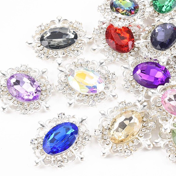

PandaHall Acrylic Crystal Rhinestone Cabochons, with Silver Plated Alloy Findings, Cadmium Free & Lead Free, Faceted, Flat Back, Oval, Mixed..., Multicolor