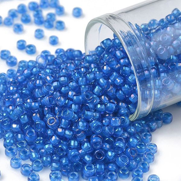 

PandaHall TOHO Round Seed Beads, Japanese Seed Beads, (309) Inside Color Light Sapphire/Opaque Blue Lined, 8/0, 3mm, Hole: 1mm, about...