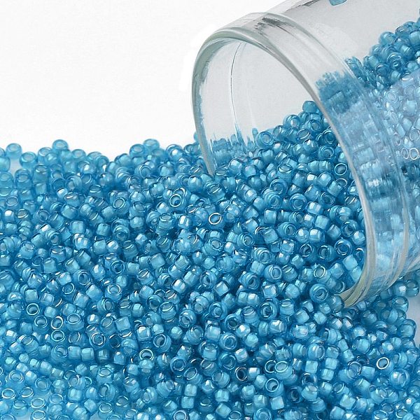 

PandaHall TOHO Round Seed Beads, Japanese Seed Beads, (931) Inside Color Aqua/White Lined, 15/0, 1.5mm, Hole: 0.7mm, about 3000pcs/10g Glass...