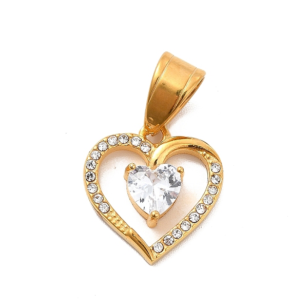 

PandaHall 304 Stainless Steel Crystal Rhinestone Pendants, Heart Charm, Golden, 17x16x4mm, Hole: 7x5mm Stainless Steel+Rhinestone Heart..., Clear