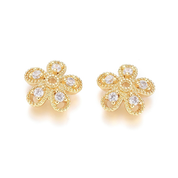 

PandaHall 5-Petal Brass Micro Pave Clear Cubic Zirconia Bead Caps, Flower, Golden, 12x4mm, Hole: 1.2mm Brass+Cubic Zirconia Clear
