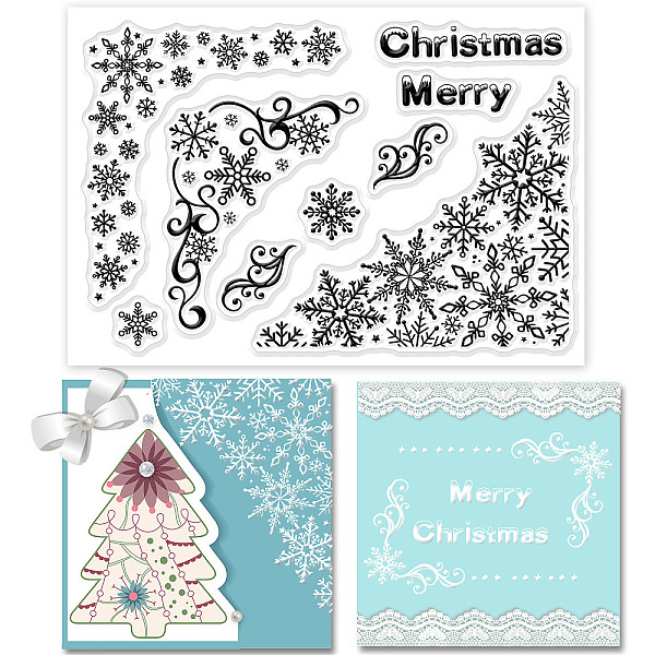 

PandaHall GLOBLELAND Christmas Snowflake Corner Clear Stamps Snowflake Lace Silicone Clear Stamp Seals for Cards Making DIY Scrapbooking...