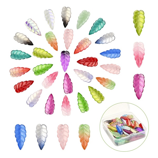 

PandaHall 100Pcs Transparent Lampwork Pendants, Leaf, Mixed Color, 25x14x12mm, Hole: 2mm Lampwork Leaf Multicolor