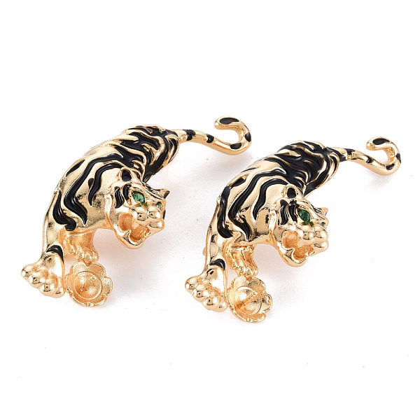 

PandaHall Brass Enamel Peg Bails Brooch Findings, for Half Drilled Bead, Nickel Free, Tiger, Black, Real 18K Gold Plated, 43x16x16mm, Pin...