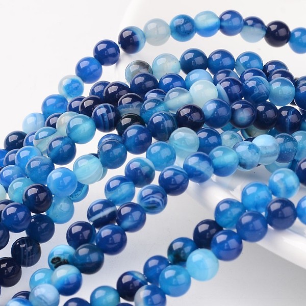 

PandaHall Natural Striped Agate/Banded Agate Beads, Dyed, Round, Blue, Size: about 6mm in diameter, hole: 1mm, 63pcs/strand, 15.5 inch...